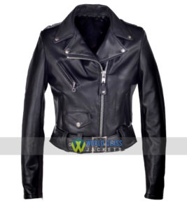 Ladies Cropped Perfecto Black Leather Jacket Sale