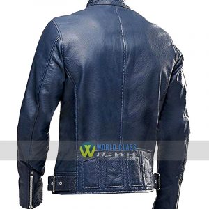 Cafe Racer Blue Leather Jacket Sale