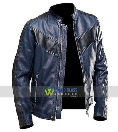 Buy Vintage Blue Cafe Racer Leather Jacket