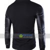 Baseball Stand Collar Single Breasted Black Slim Fit Men's Jacket with PU Sleeve