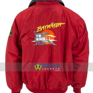 Baywatch Lifeguard David Hasselhoff Red Bomber Jacket Replica