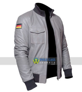 $40 Off - German Flag Grey Leather Pilots Flight Jacket Flying Jacket