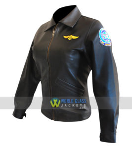 Kelly Mc Gillis Charlie Women Bomber Black Pilot Aviator Leather Jacket