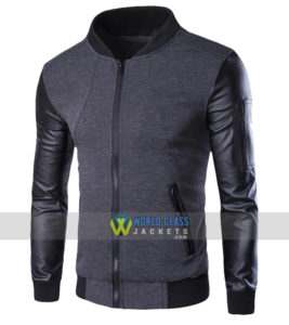 Stand Collar Single Breasted Slim Fit Men's Baseball Jacket Grey