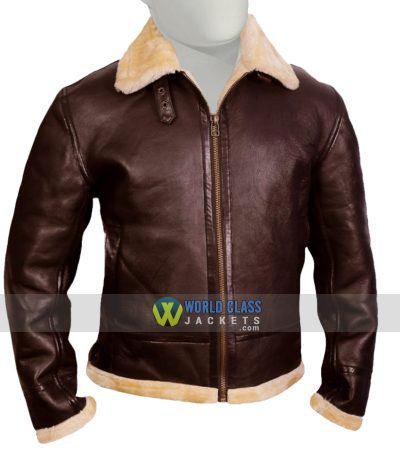 Tom Hardy Dunkirk Farrier Shearling Collar Leather Jacket