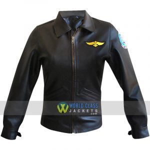 Women Kelly Mc Gillis Charlie Bomber Black Pilot Aviator Leather Jacket Top Gun