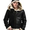 B-3 Bomber WW-2 Black Genuine Sheepskin Fur Flight Leather Hoodie Jacket Buy Online