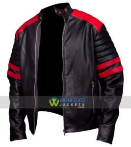 Brad Pitt Fight Club Black And Red Biker Leather Jacket