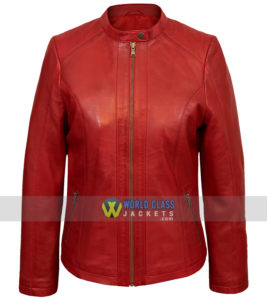 Womens Red Biker Genuine Leather Jacket