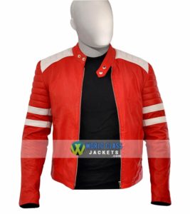 Buy Tyler Durden Red & White Leather Jacket