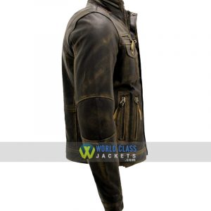 Biker Style Cafe Racer Distressed Metal Brown Leather Jacket