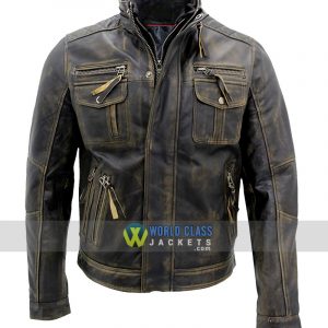 Biker Style Motorcycle Cafe Racer Distressed Metal Brown Leather Jacket