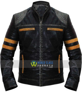 Cafe Racer Retro Striped Vintage Distressed Biker Quilted Black Leather Jacket