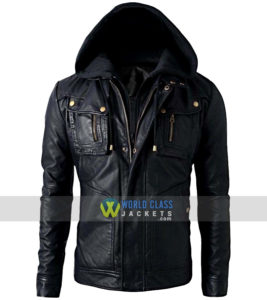 New Men's Motorcycle Brando Style Biker Leather Hoodie Jacket Detach Hood
