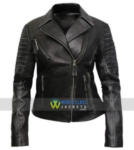 Women Distress Cafe Racer Jacket in Real Cowhide Leather