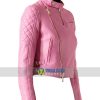 Ladies Pink Slim Fit Biker Leather Jacket