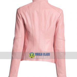 Ladies Pink Motorcycle Slim Fit Leather Jacket