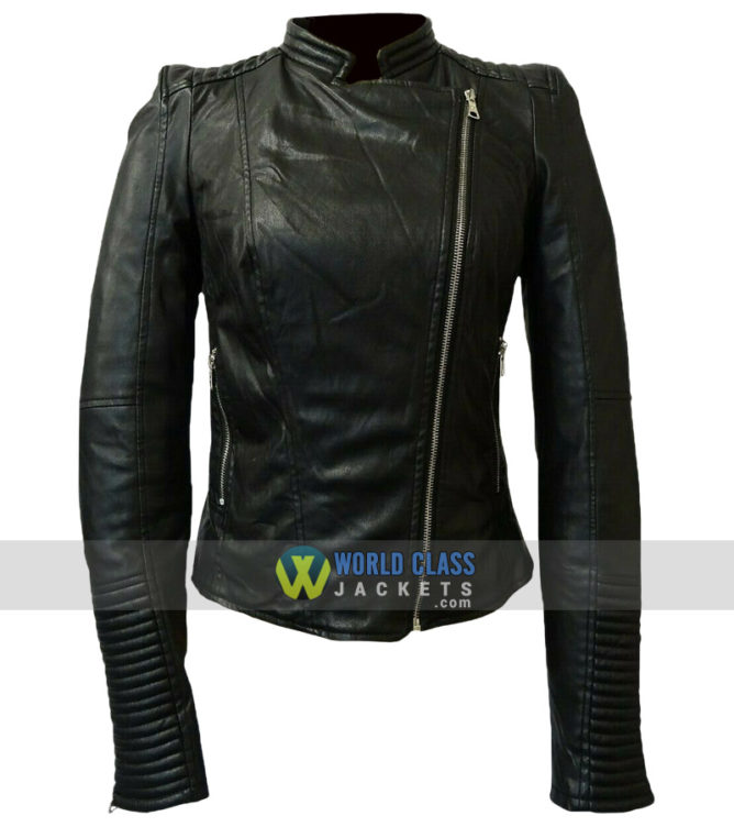 Ladies Real Leather Black Cafe Racer Slim Fit Jacket