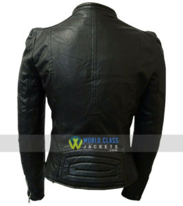 Ladies Real Leather Cafe Racer Slim Fit Black Jacket