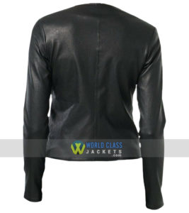 Ladies Slim Fit Collarless Real Leather Biker Jacket