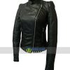 Ladies Slim Fit Real Leather Black Cafe Racer Jacket