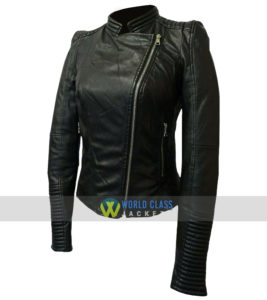 Ladies Slim Fit Real Leather Black Cafe Racer Jacket