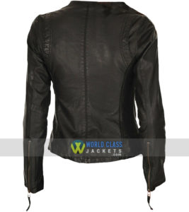 Ladies Unique Style Biker Real Black Leather Jacket