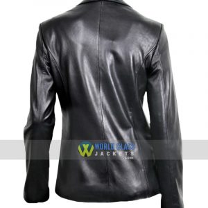 Women Black Casual Office Leather Blazzer Jacket