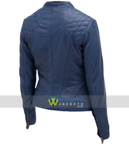 Women Cafe Racer Slim Fit Motorcycle Blue Leather Jacket