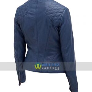 Women Cafe Racer Slim Fit Motorcycle Blue Leather Jacket