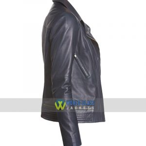 Women Casual Navy Blue Biker Leather Jacket