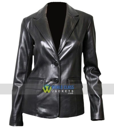 Women Casual Office Black Leather Blazzer Jacket