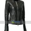 Women Casual Party Slim Fit Collarless Black Leather Jacket