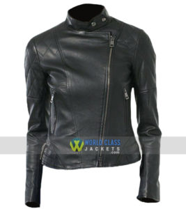 Women Moto Real Black Leather Biker Jacket