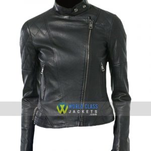 Women Moto Real Black Leather Biker Jacket