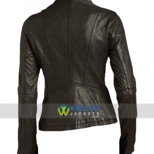 Women Moto Style Genuine Black Leather Slim fit Biker Jacket