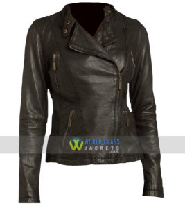 Women Moto Style Genuine Leather Slim fit Biker Jacket