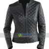 Women Quilted Diamond Black Leather Biker Jacket