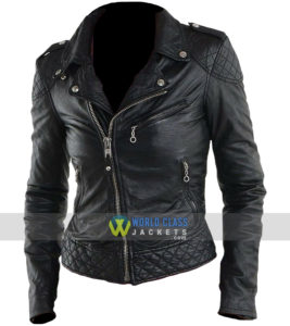 Women Real Black Leather Biker Jacket