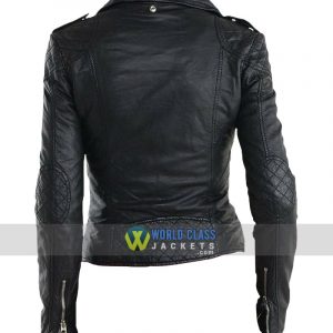 Women Real Leather Biker Black Jacket