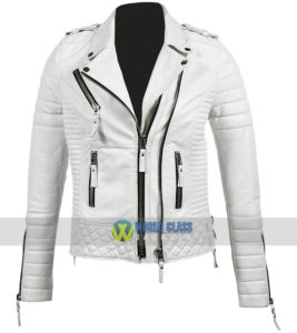 Women Real White Leather Slim Fit Biker Jacket