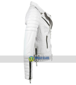 Women Slim Fit Biker Real White Leather Jacket