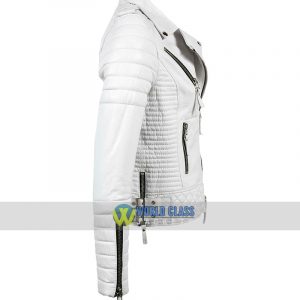 Women Slim Fit Biker Real White Leather Jacket