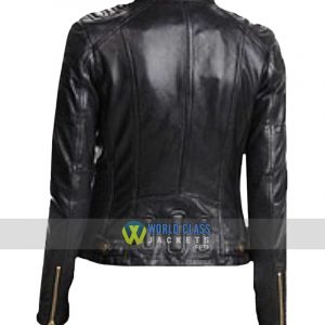 Women Slim Fit Black Cafe Racer Leather Jacket