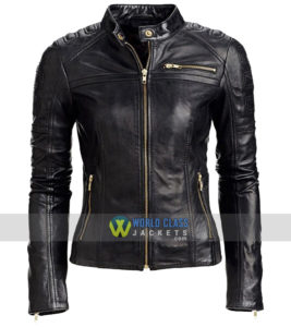 Women Slim Fit Cafe Racer Black Leather Jacket