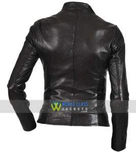 Women Slim Fit Moto Biker Real Black Leather Jacket