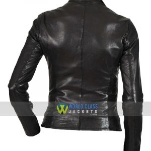 Women Slim Fit Moto Biker Real Black Leather Jacket