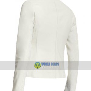 Women Slim Fit Stylish Casual Collarless White Leather Jacket