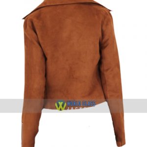 Women Slim Fit Suede Brown Leather Biker Jacket