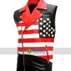 American Flag Mens Biker Leather Sleeveless Jacket